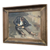 Toile peinture signée Le retourneur