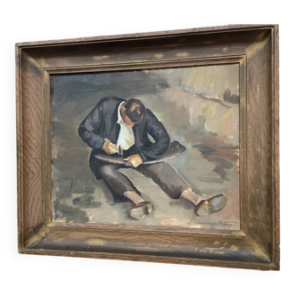 Canvas painting signed Le retourneur