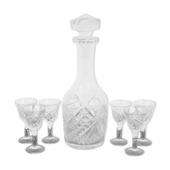 Carafe en cristal avec verres, Pologne, années 1960