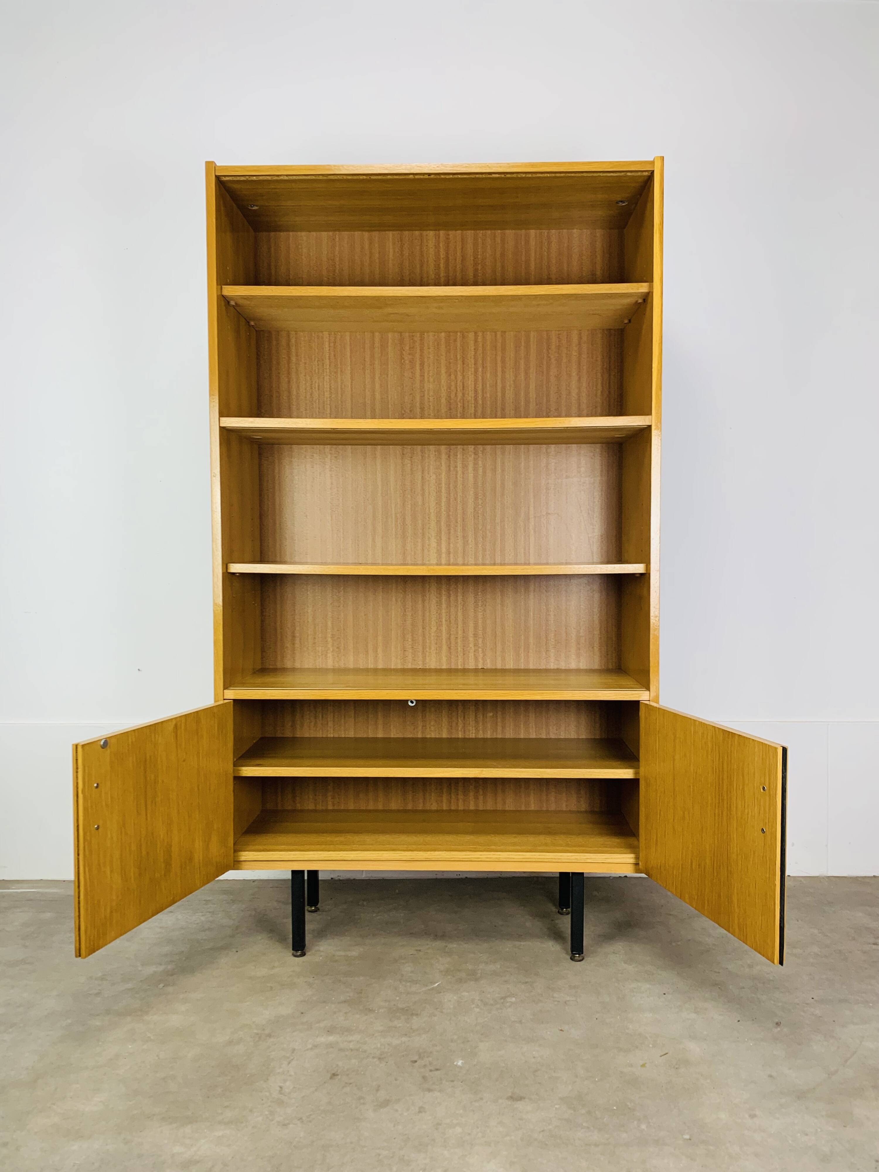 1950s modernist bookshelf, light oak, vintage