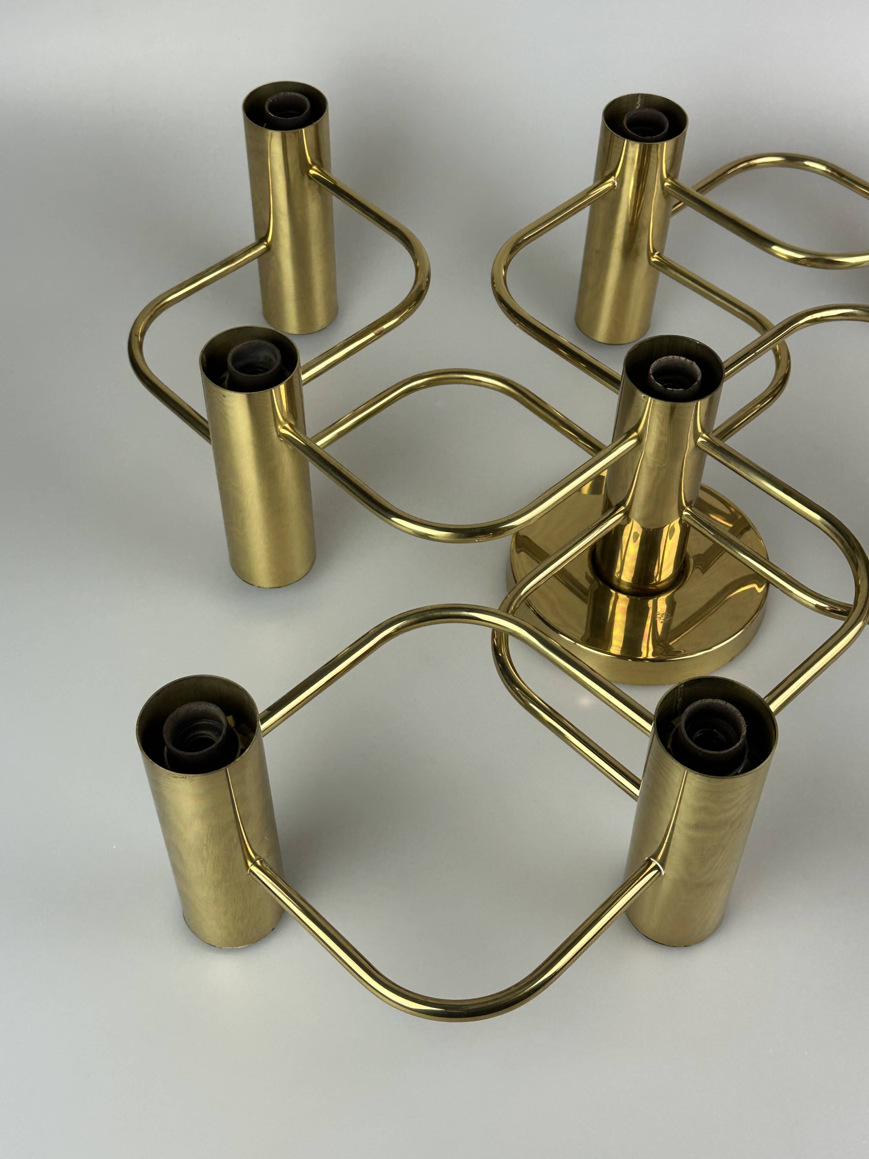 60s 70s 9-bulb ceiling lamp from Leola Leuchten Germany in brass