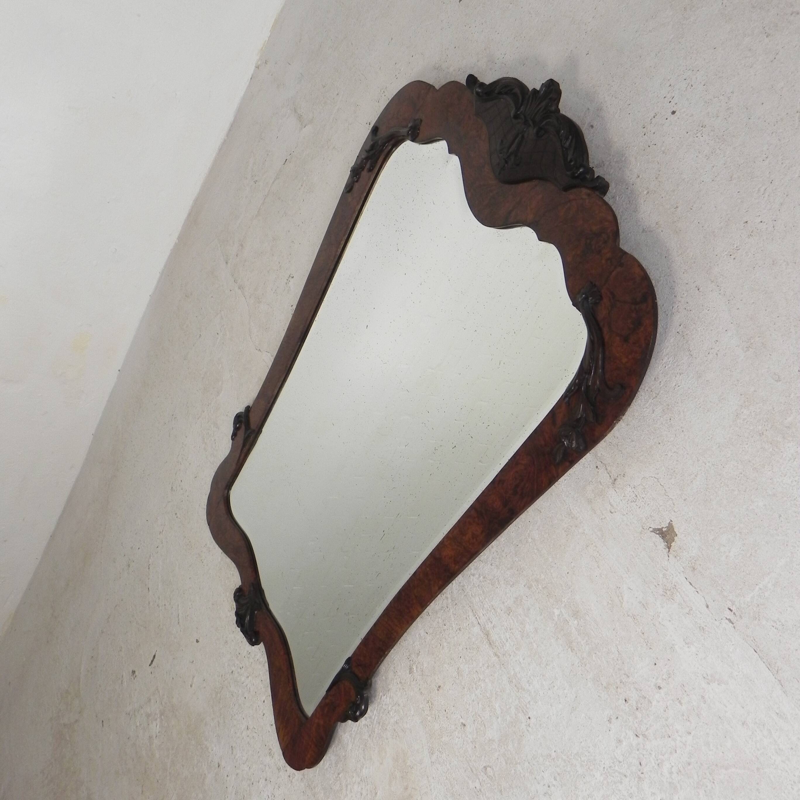 Romantic mirror with faceted glass in a walnut frame, 1942