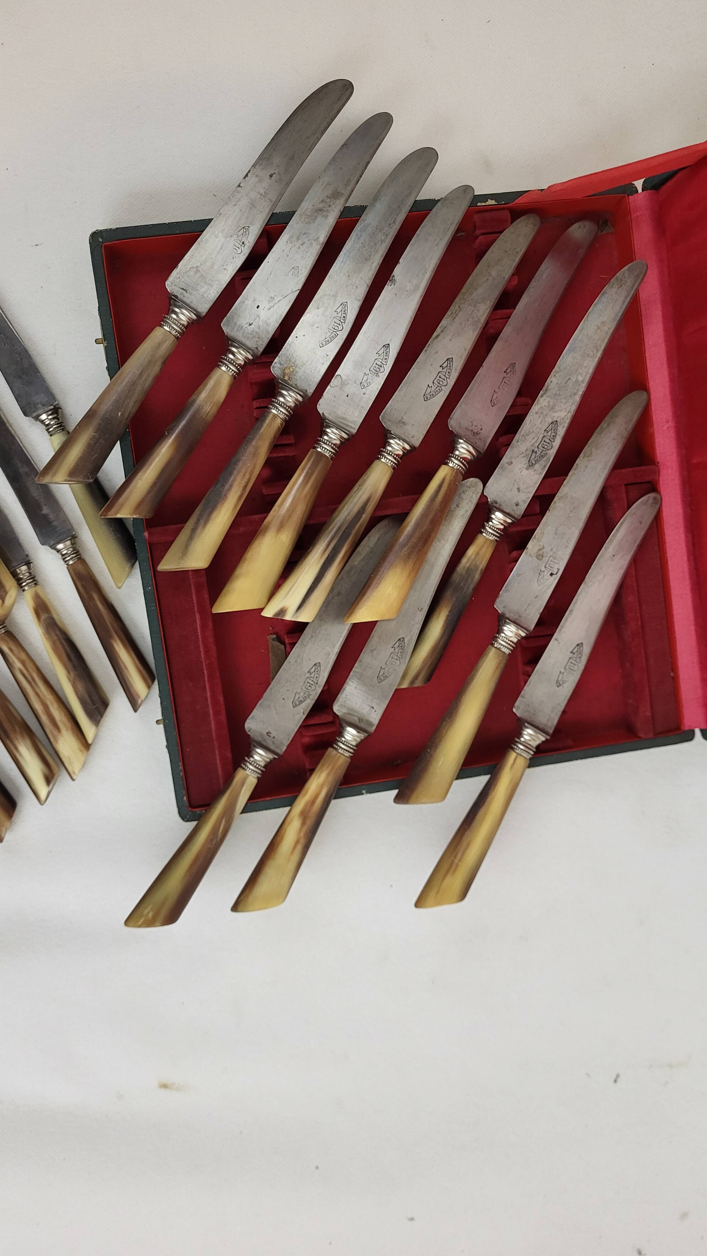 20 table knives with steel blades and horn handles