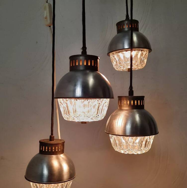 Cascade chandelier - vintage - aluminum and glass