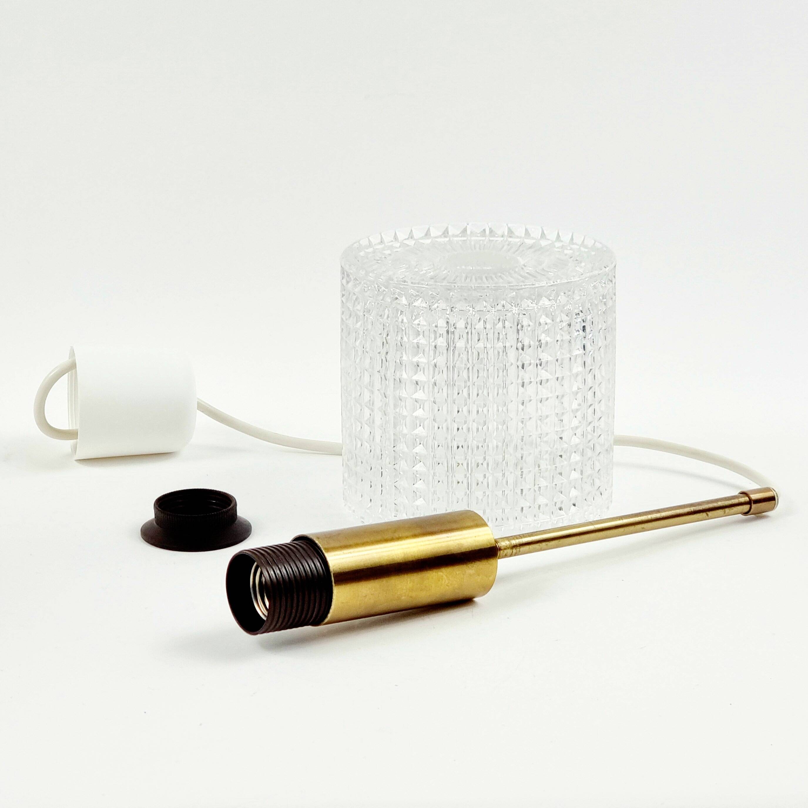 Mid-Century Scandinavian Brass & Crystal Glass Ceiling Lamp by C. Fagerlund