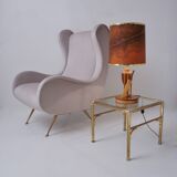 Marquetry wood inlaid table lamp, sport cricket theme, 1950`s ca, English, Rewired