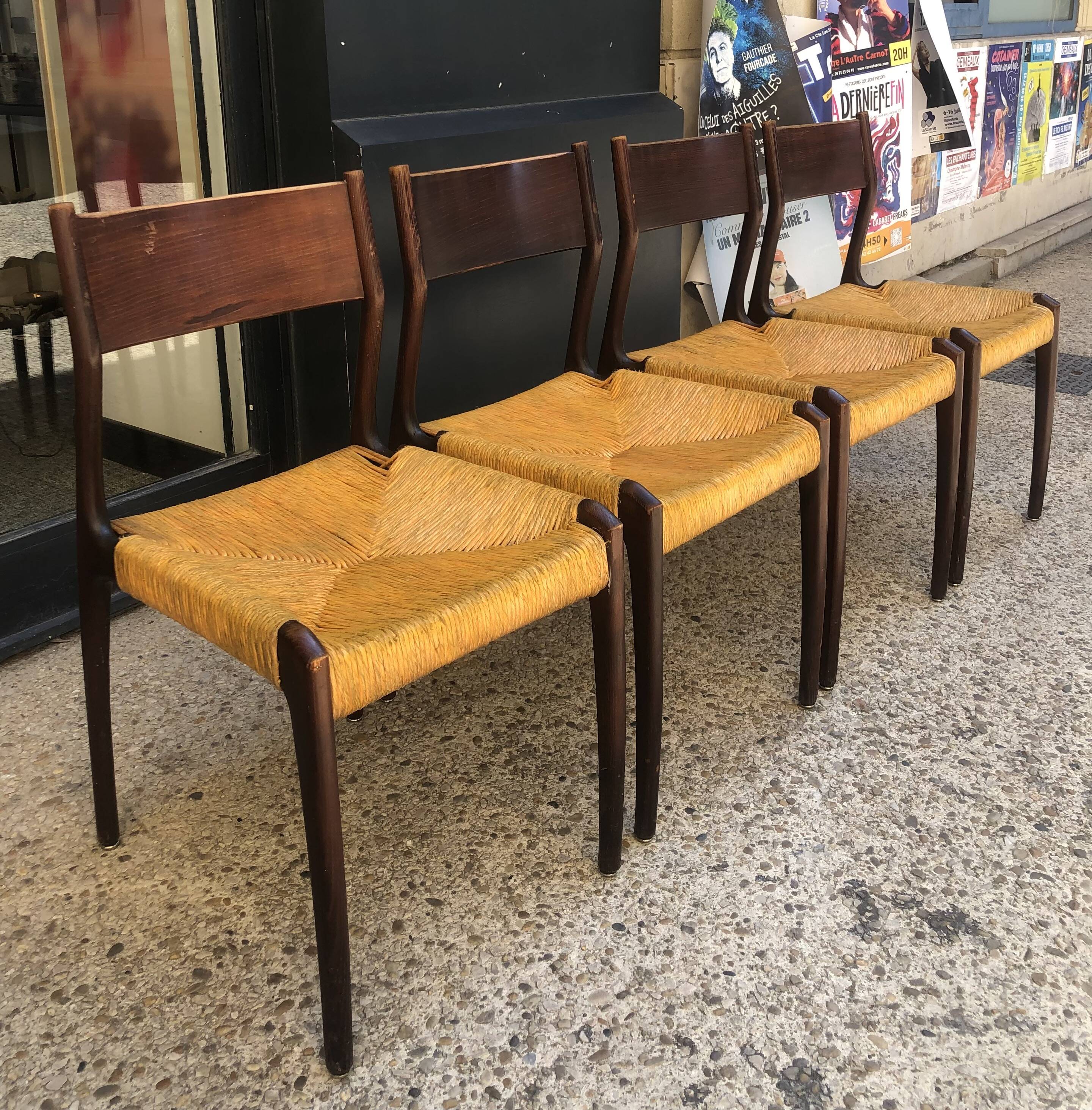 4 beautiful Scandinavian wood and straw chairs