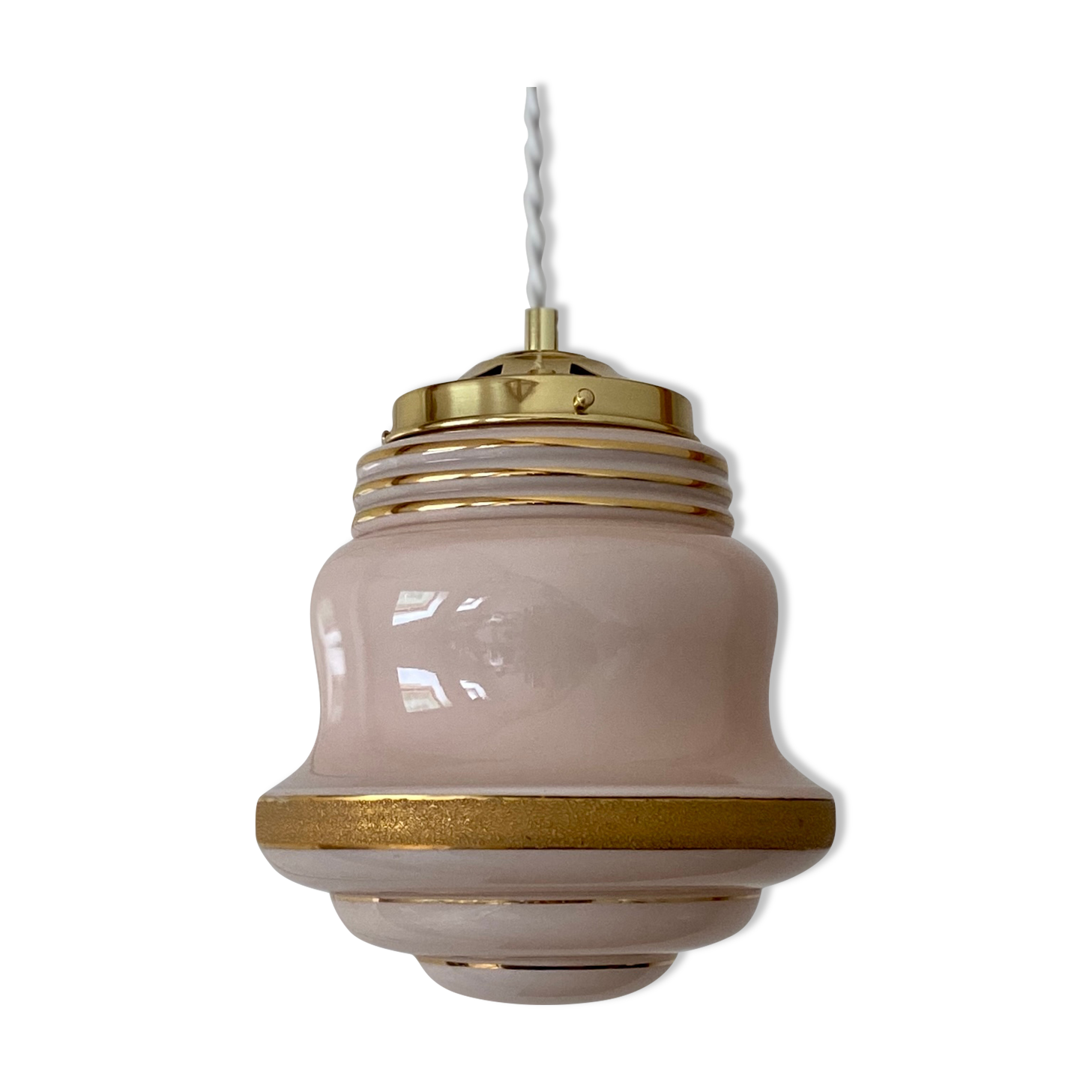 Suspension vintage globe in pink opaline with gold details