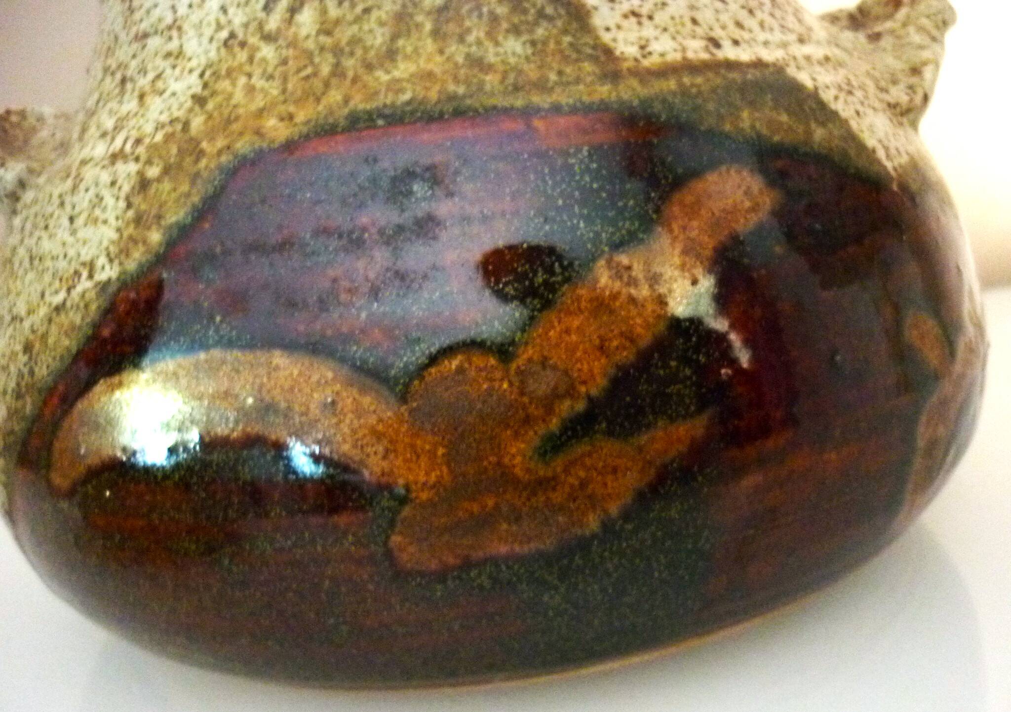 Vegetable dish, covered pot, glazed ceramic art, 1970s, signature to be identified