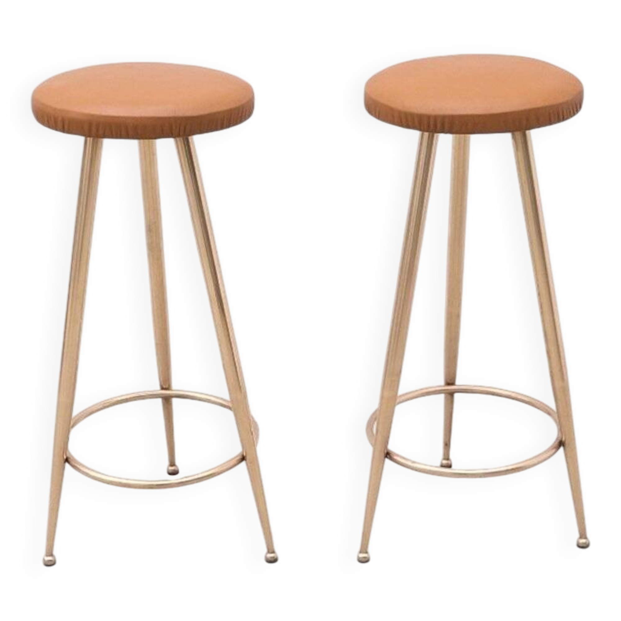 Pair of brass and leather stools, Italy 1960