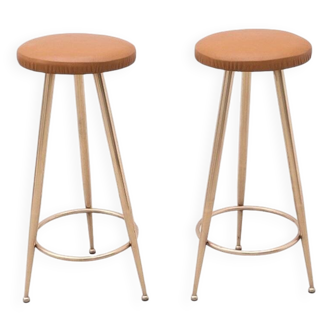 Pair of brass and leather stools, Italy 1960