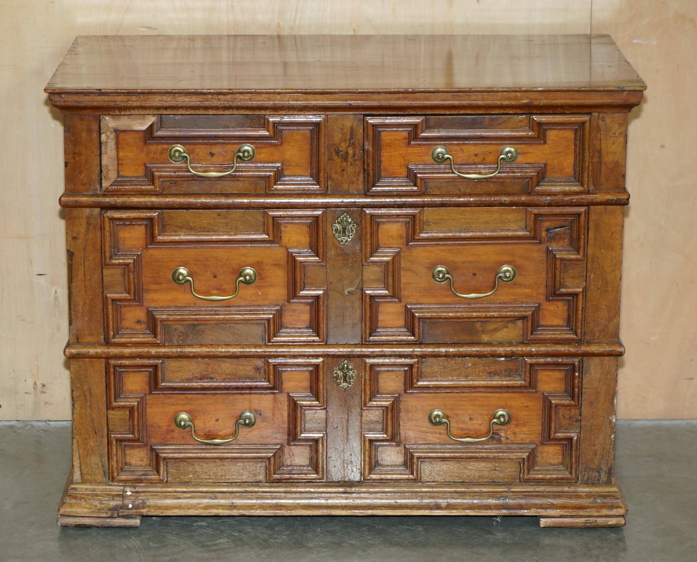 17th Century Antique Oak Commode with Two Rows of Drawers
