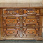 17th Century Antique Oak Commode with Two Rows of Drawers