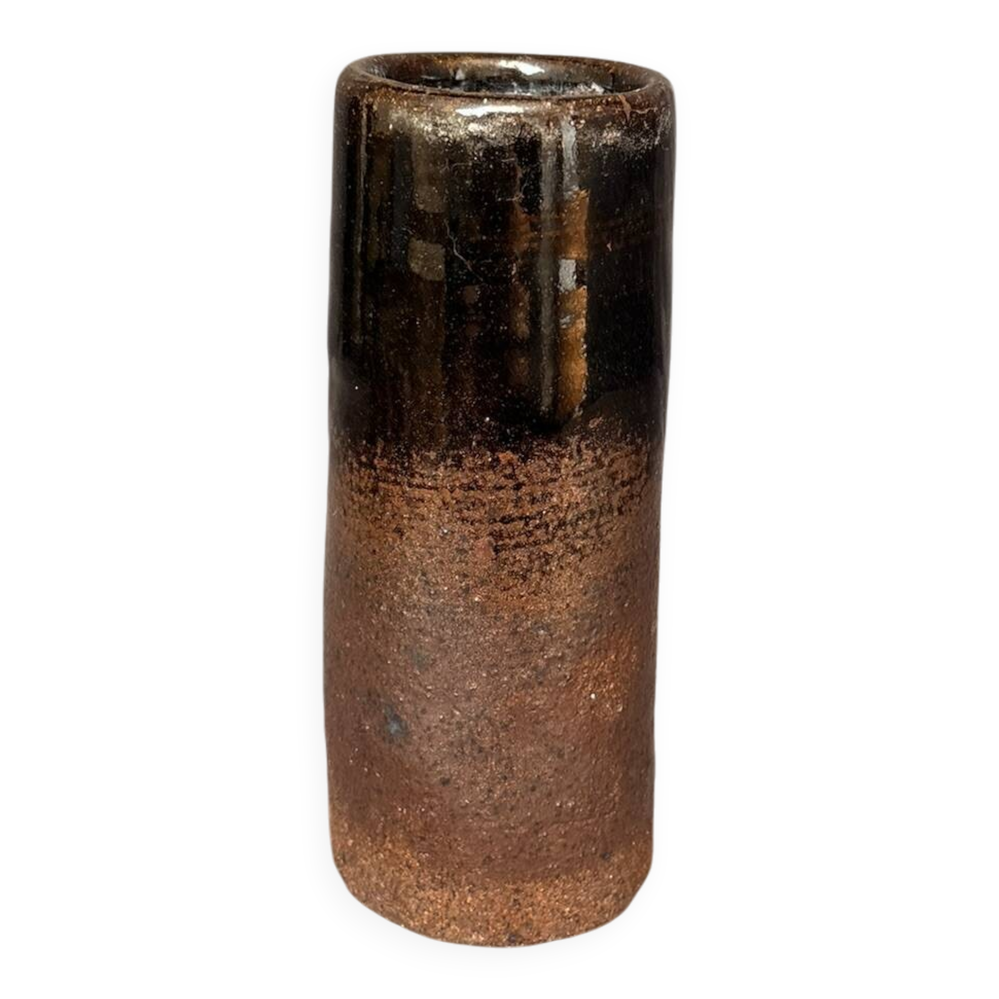 Vintage Signed Brown Terracotta Ceramic Stoneware Flower Vase