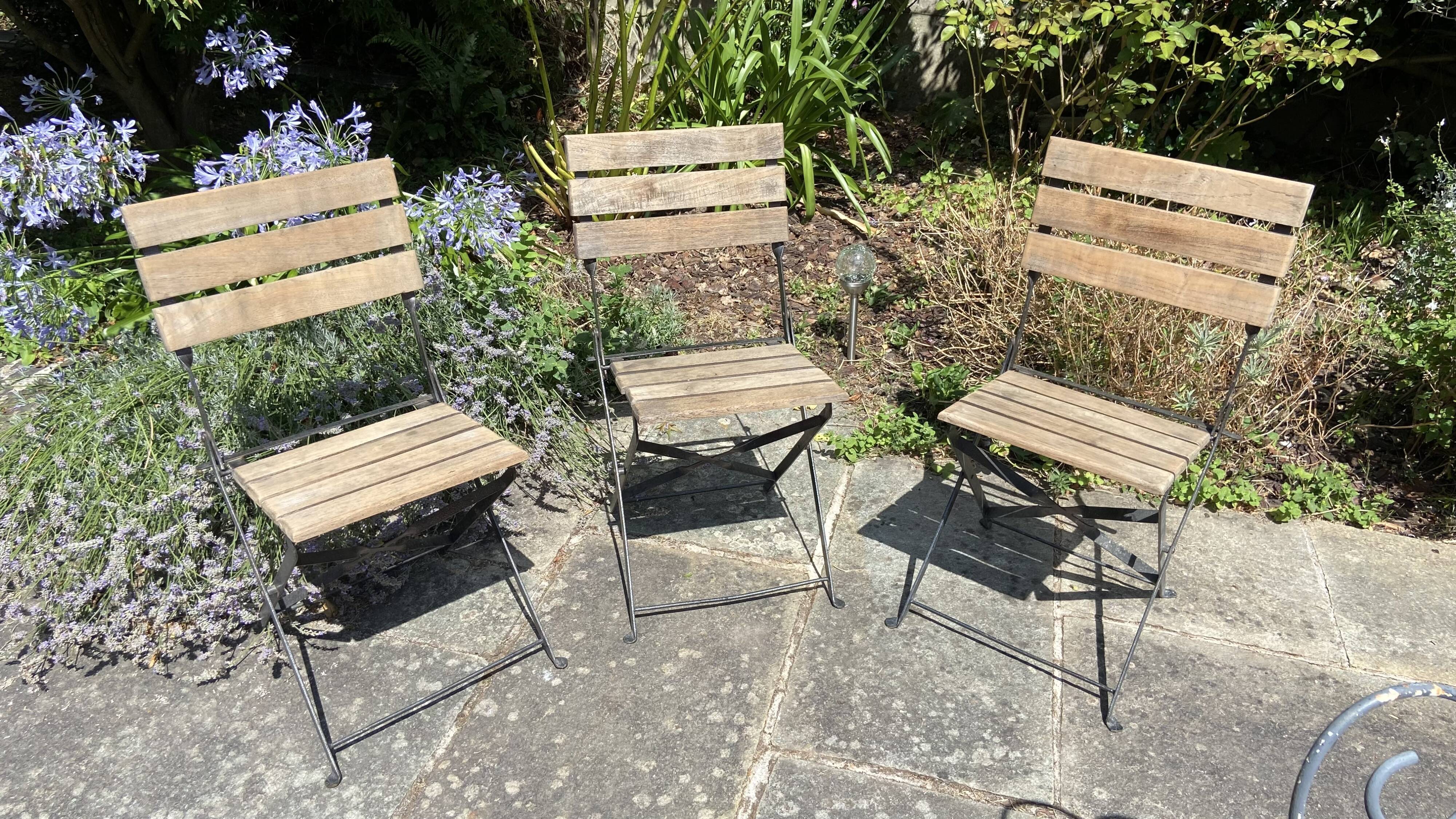 Chaise de jardin pliante bois et fer forgé