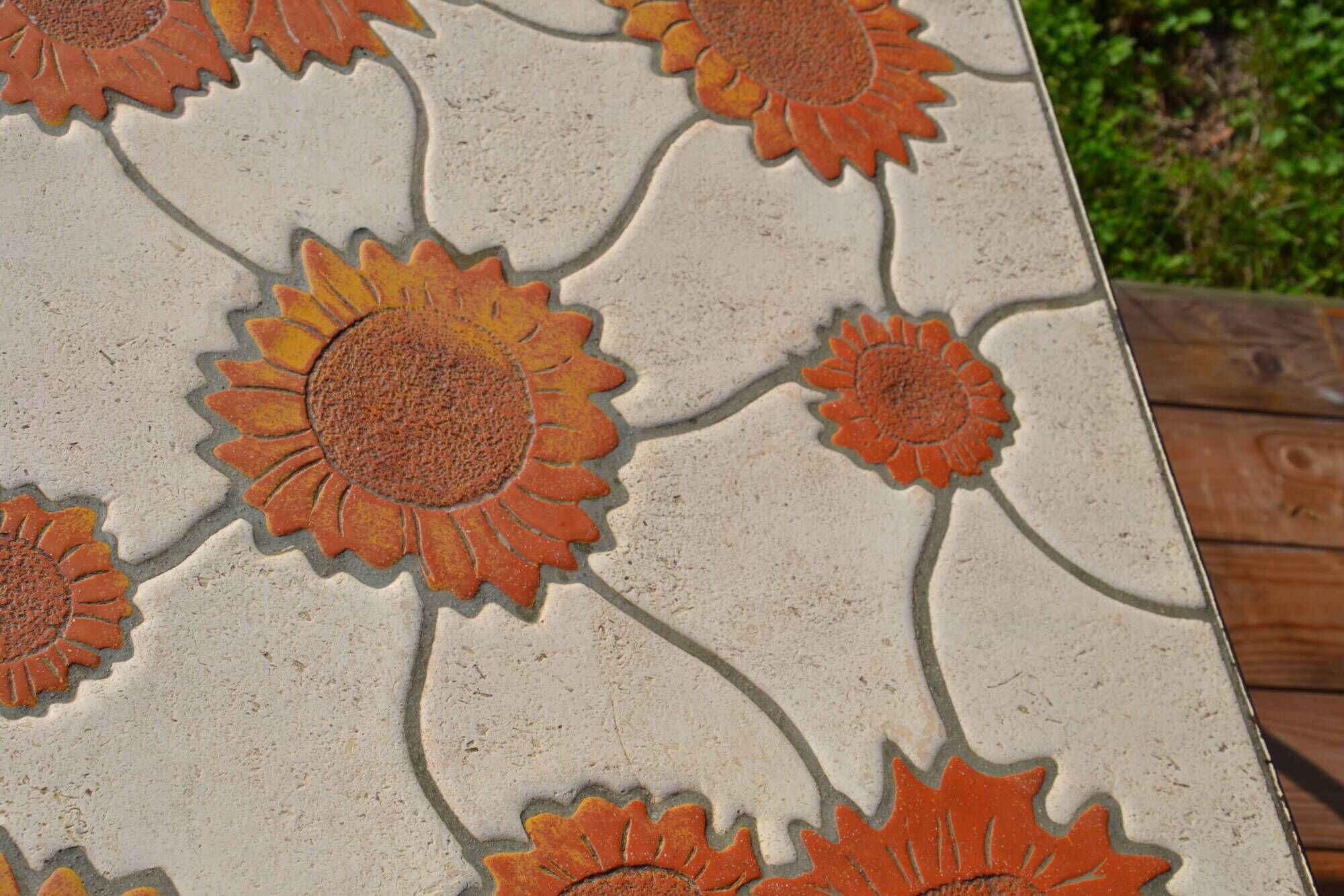 Ceramic coffee table Vallauris "Sunflower" signed Barrois