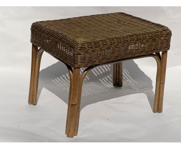 Vintage rattan wicker square hocker or stool | Selency