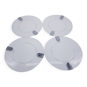 Set of 4 Guzzini transparent plastic and chrome coasters Made Italy Design