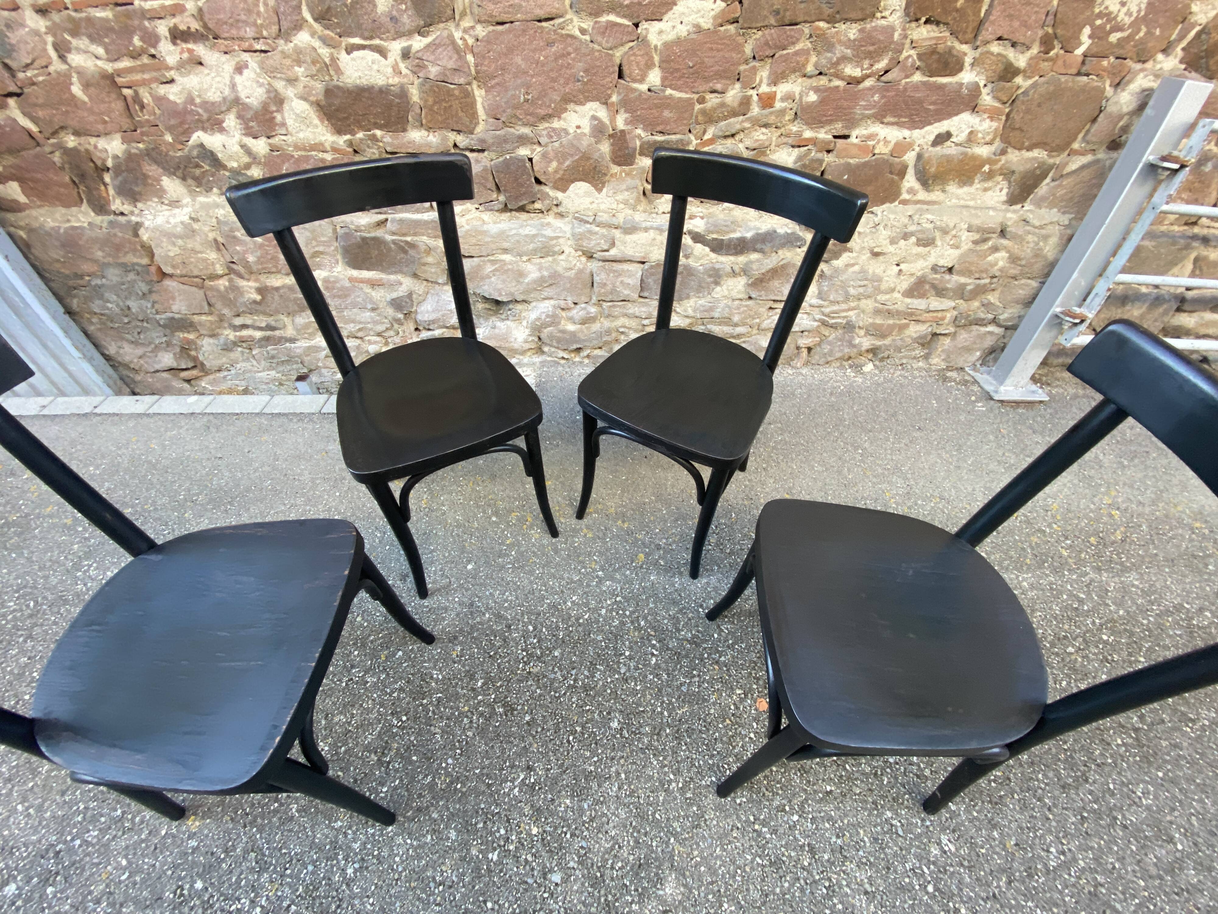 4 French chairs, Café brasserie model, curved wood from the 1970s