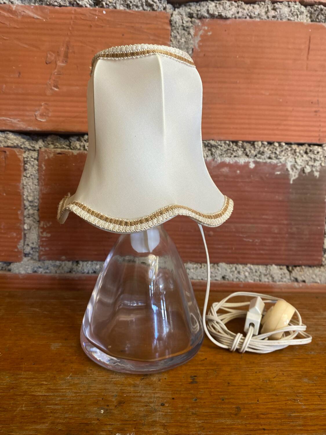 Vintage 70s glass bottle bedside lamp + lampshade