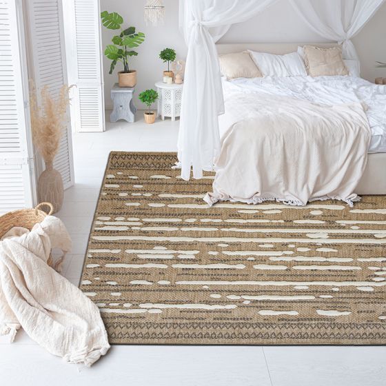 Relief jute rug in white and black 190x290 cm