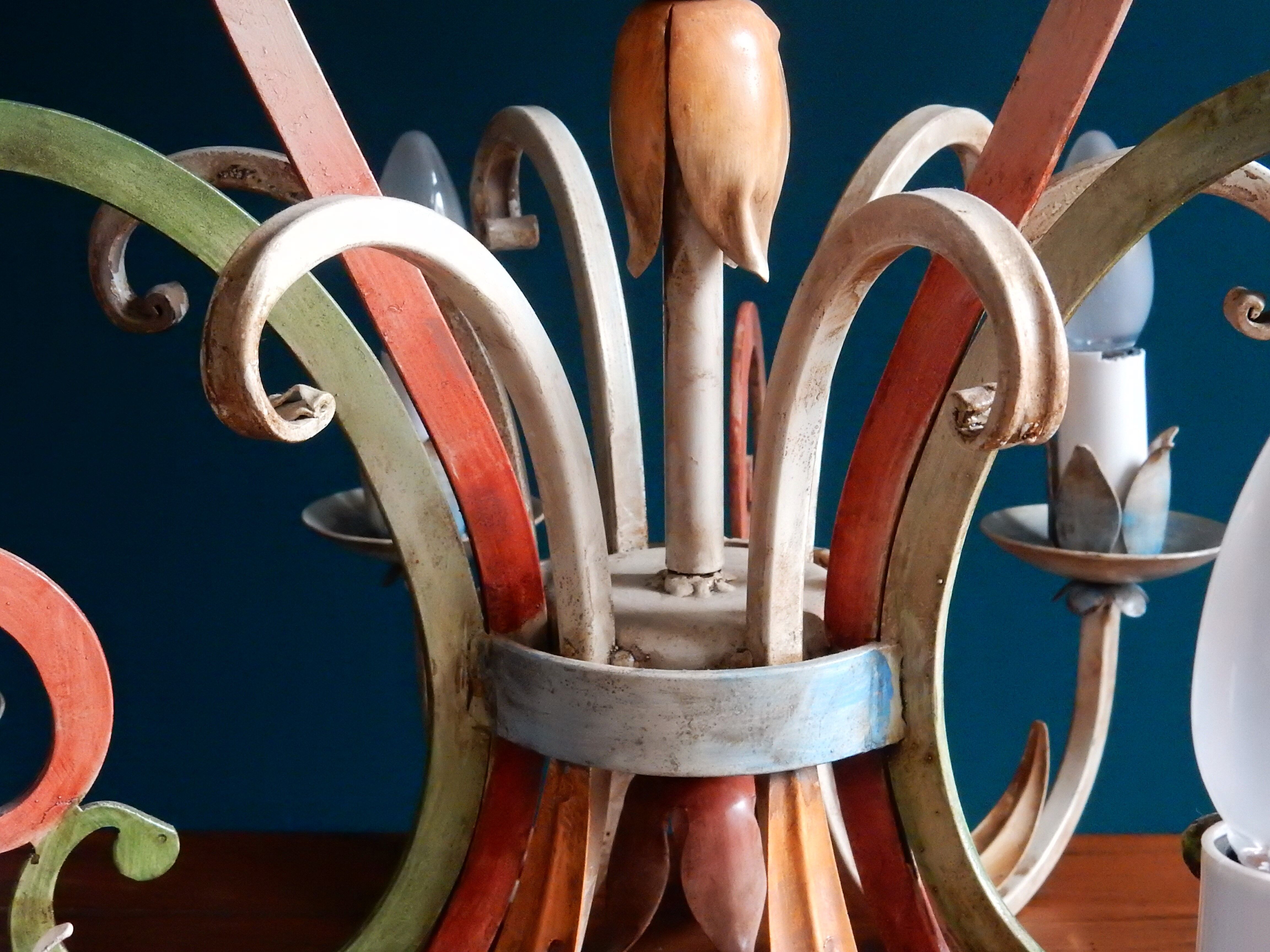 Florentine pendant lamp in hand-painted polychrome metal