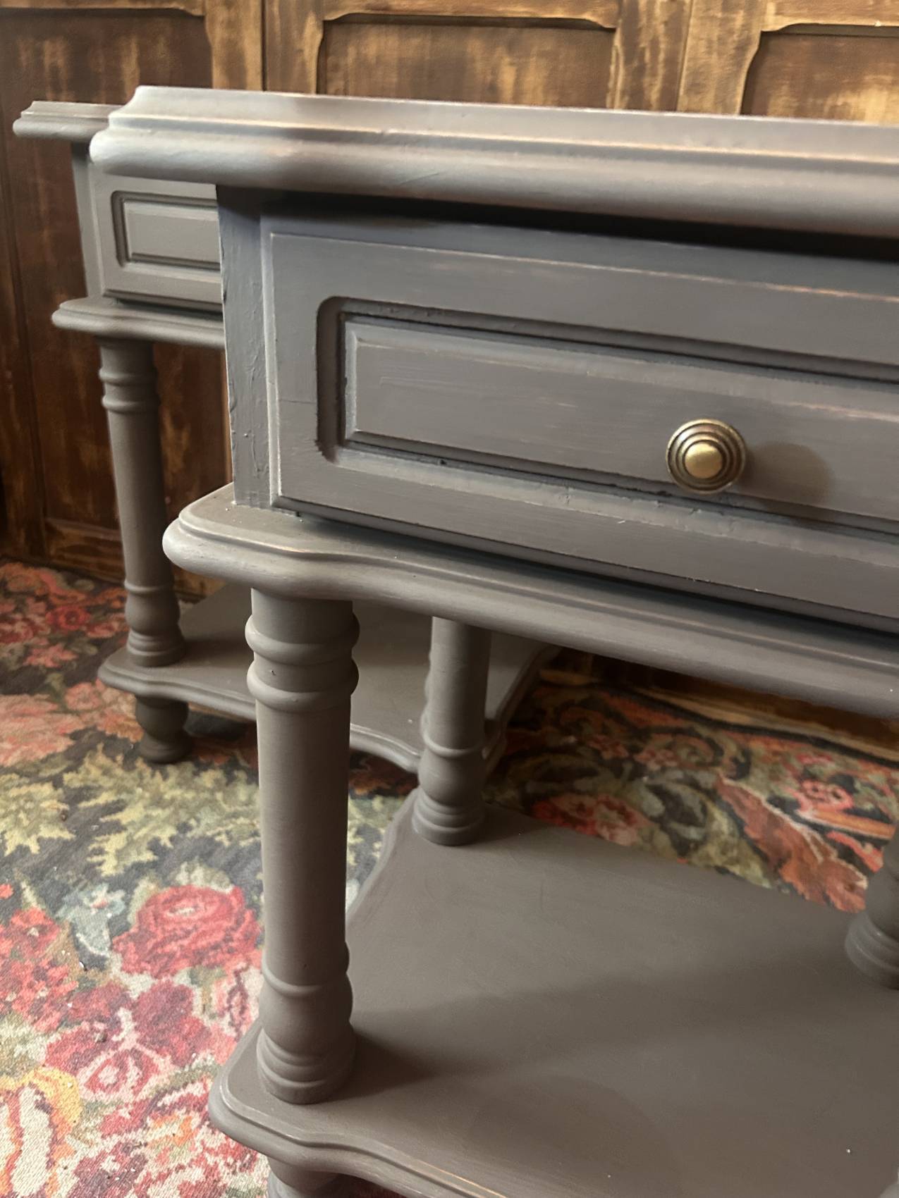 Pair of vintage bedside tables in fir, reimagined – waxed finish – both elegant.