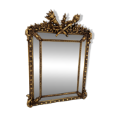 Louis XVI style mirror with parecloses in wood and gilded stucco, 19th century