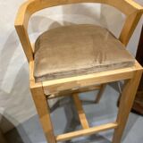 Wooden stool, beige velvet
