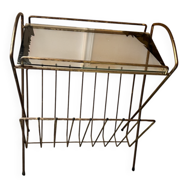 Table d’appoint vintage verre et métal doré