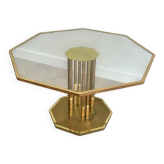 Designer coffee table in brass and glass