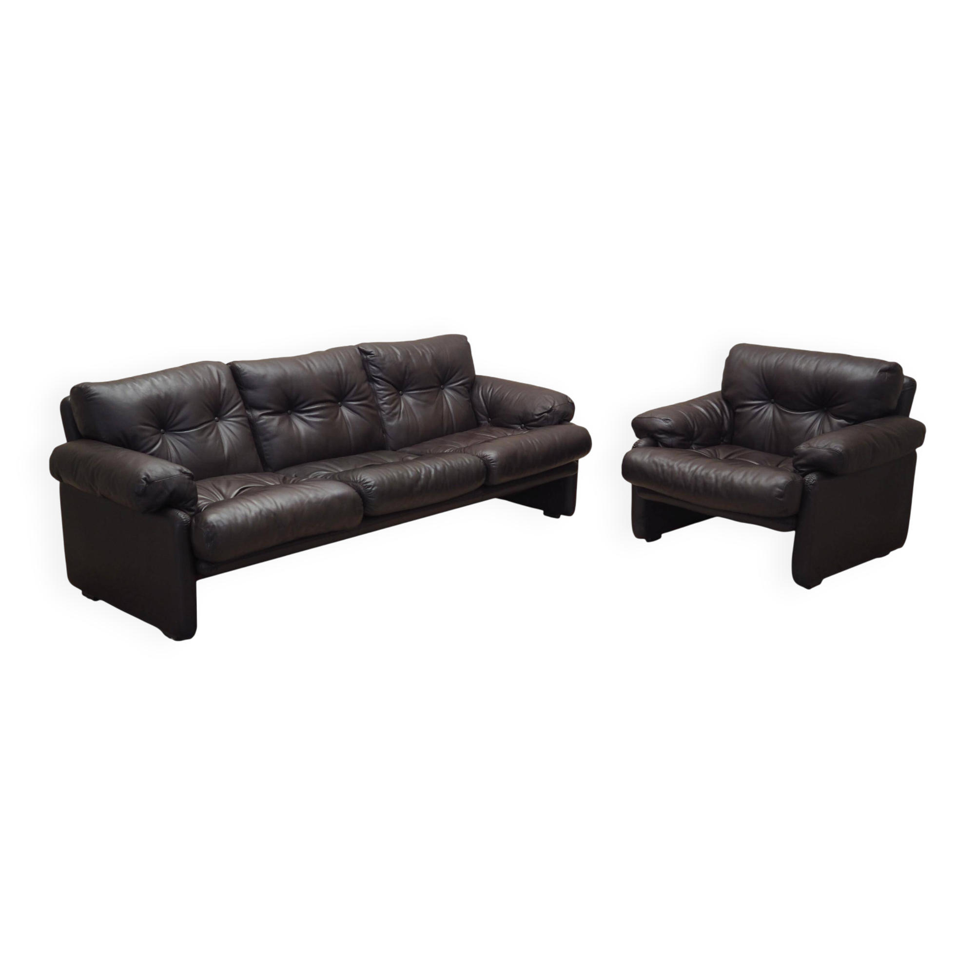 Ensemble de salon en cuir, design italien, années 1960, fabricant : B&B Italia, d