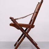Campaign Cognac Leather Officers folding chair 1950s