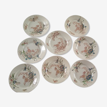 8 assiettes plates fleuries décor champêtre Lunéville Bleuet