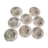 8 flat flowery plates country décor Lunéville Cornflower