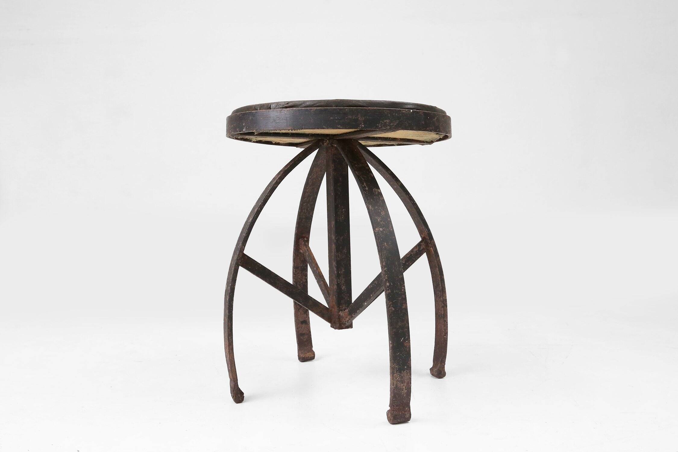 Industrial Black Metal Stool with Frame, France  1920s