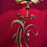 Art Nouveau bronze lamp with very beautiful opaline, Lucien Gau, 54x25