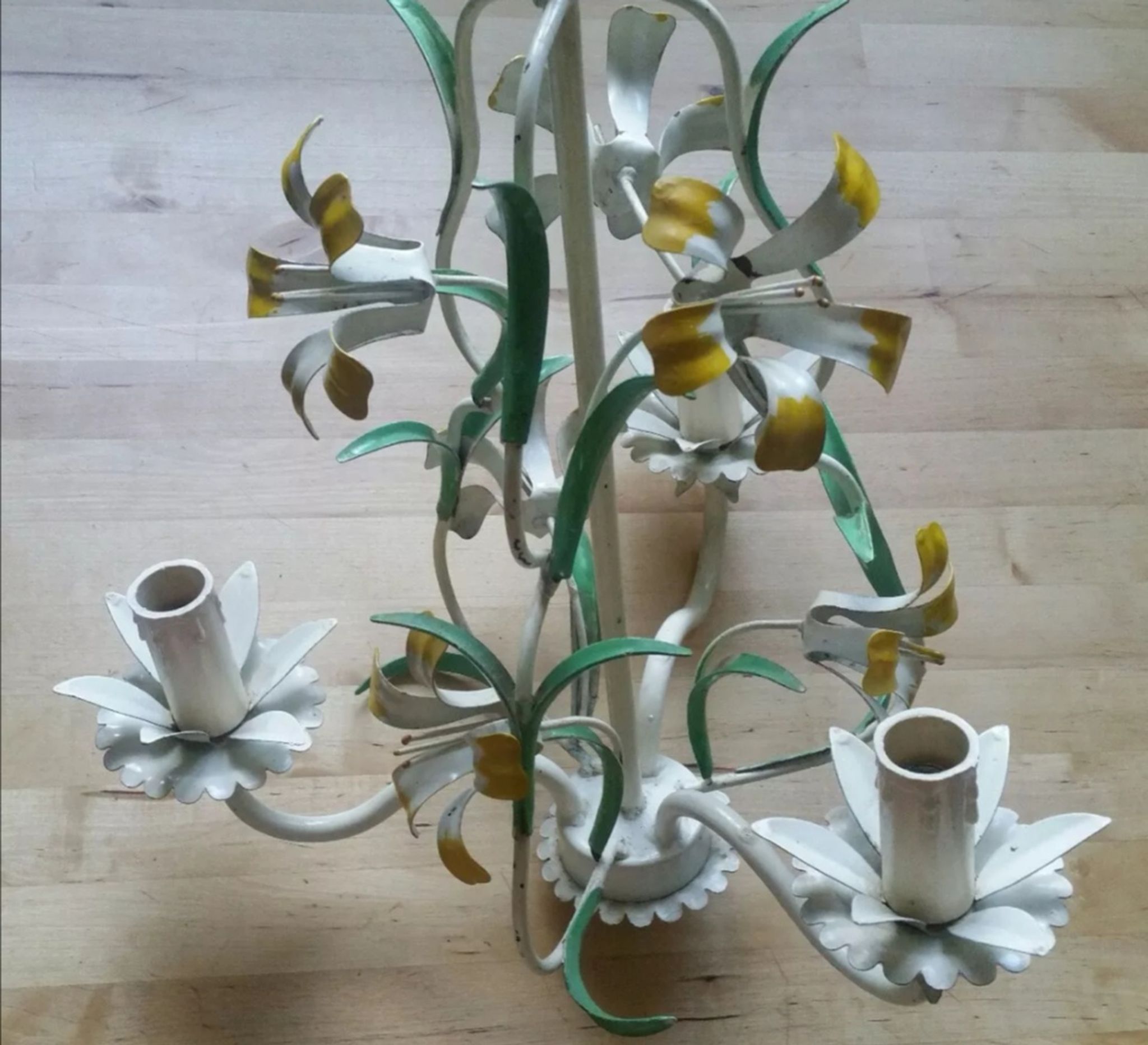 Lustre vintage tôle peinte à fleurs