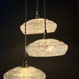 Vintage triple suspension lampshade in Clichy glass bench