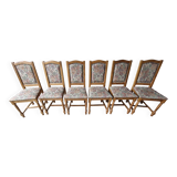 6 chaises de style en chêne massif et tissus