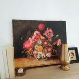 Tableau ancien "fleurs dans un vase de chine"