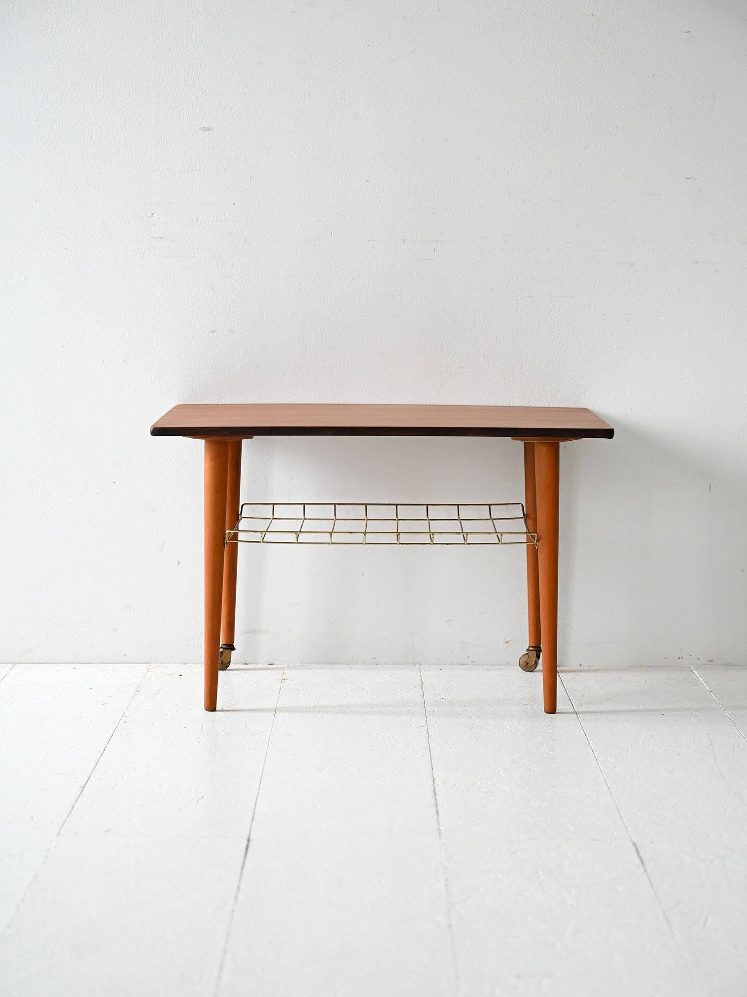 Vintage Scandinavian coffee table in teak with brass shelf