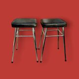 Pair of vintage stools in black faux leather and chrome steel – 1960s-1970s