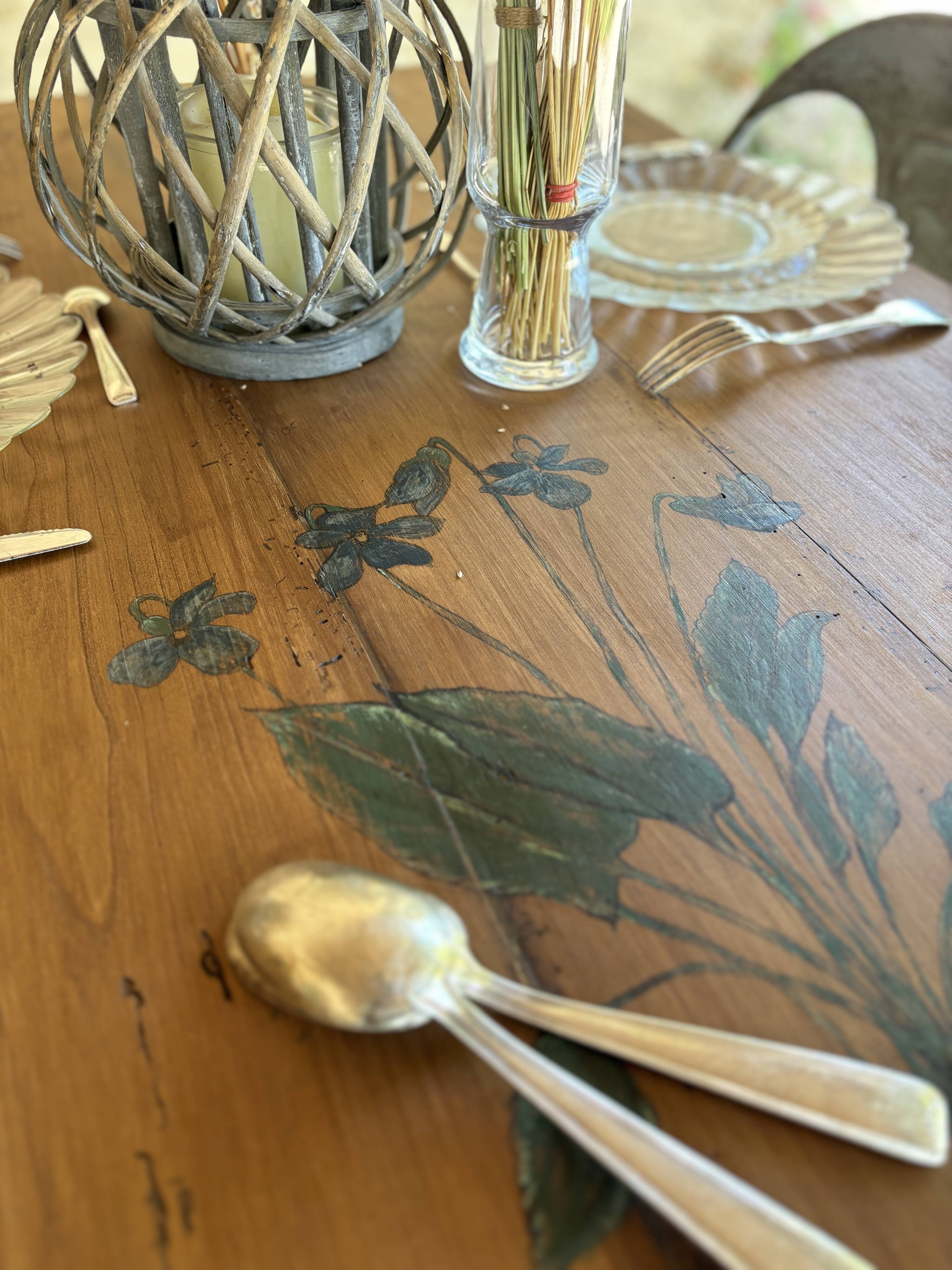 Farmhouse table with turned solid wood legs
