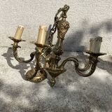 2 Louis XV brass chandeliers with 5 and 6 bulbs