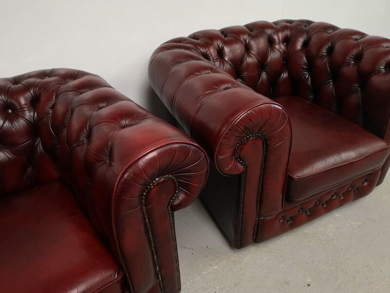 Burgundy leather chesterfield chairs