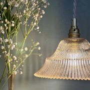 Vintage amber ribbed glass lampshade pendant light