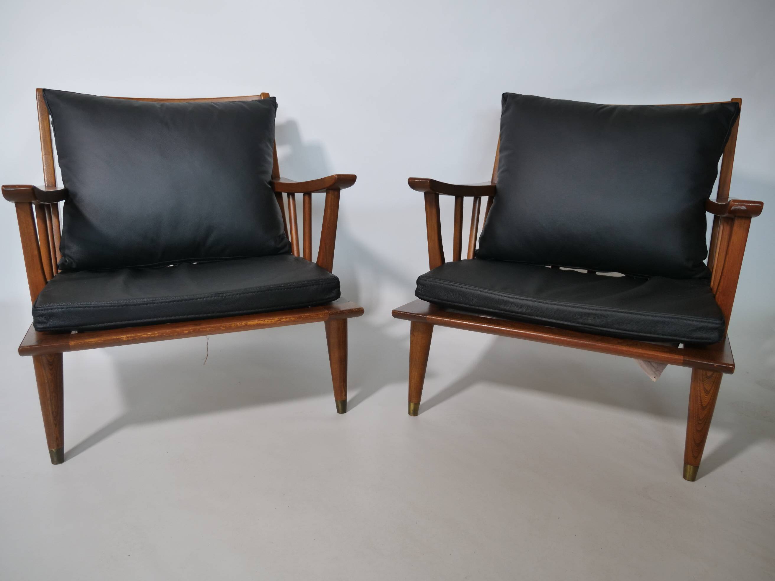 Leather Lounge Armchair Set – Teak, 1960s Mid-Century Vintage