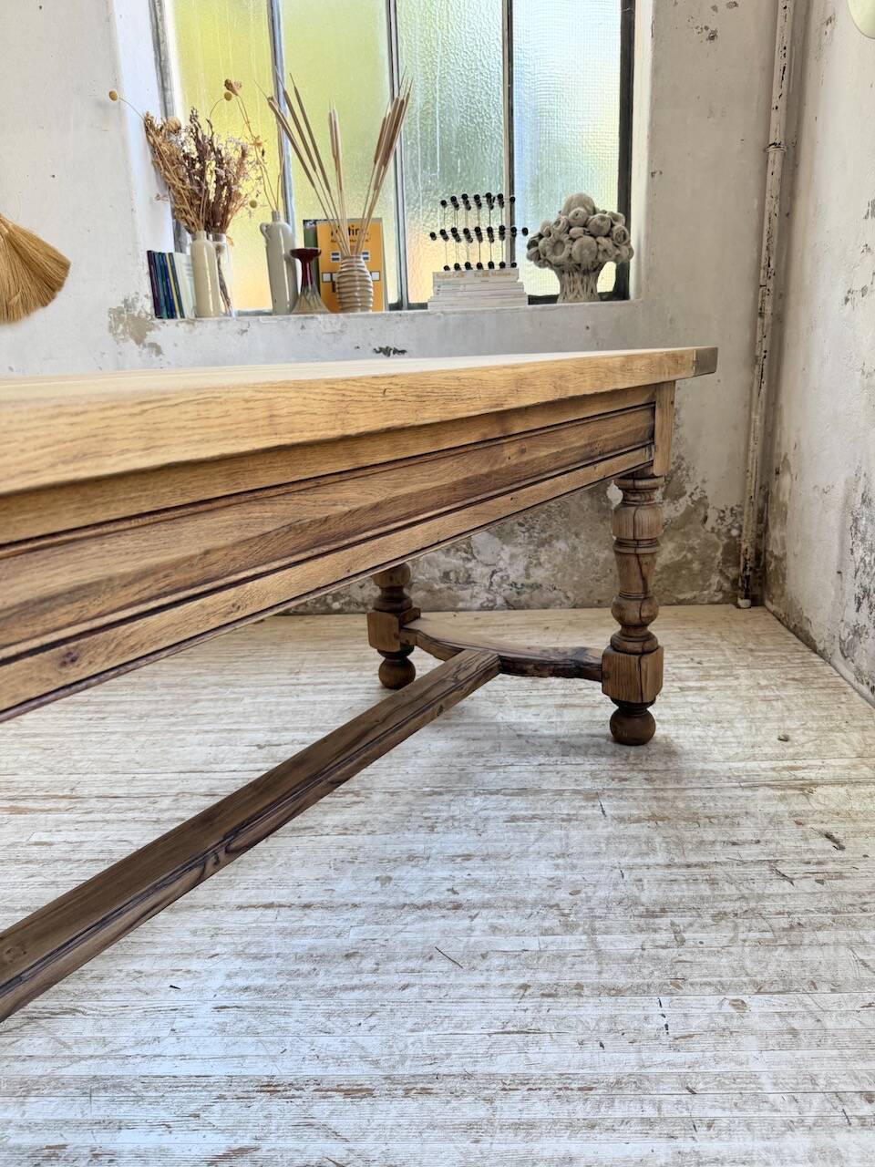 Solid oak drapery farmhouse table 2m5 XL