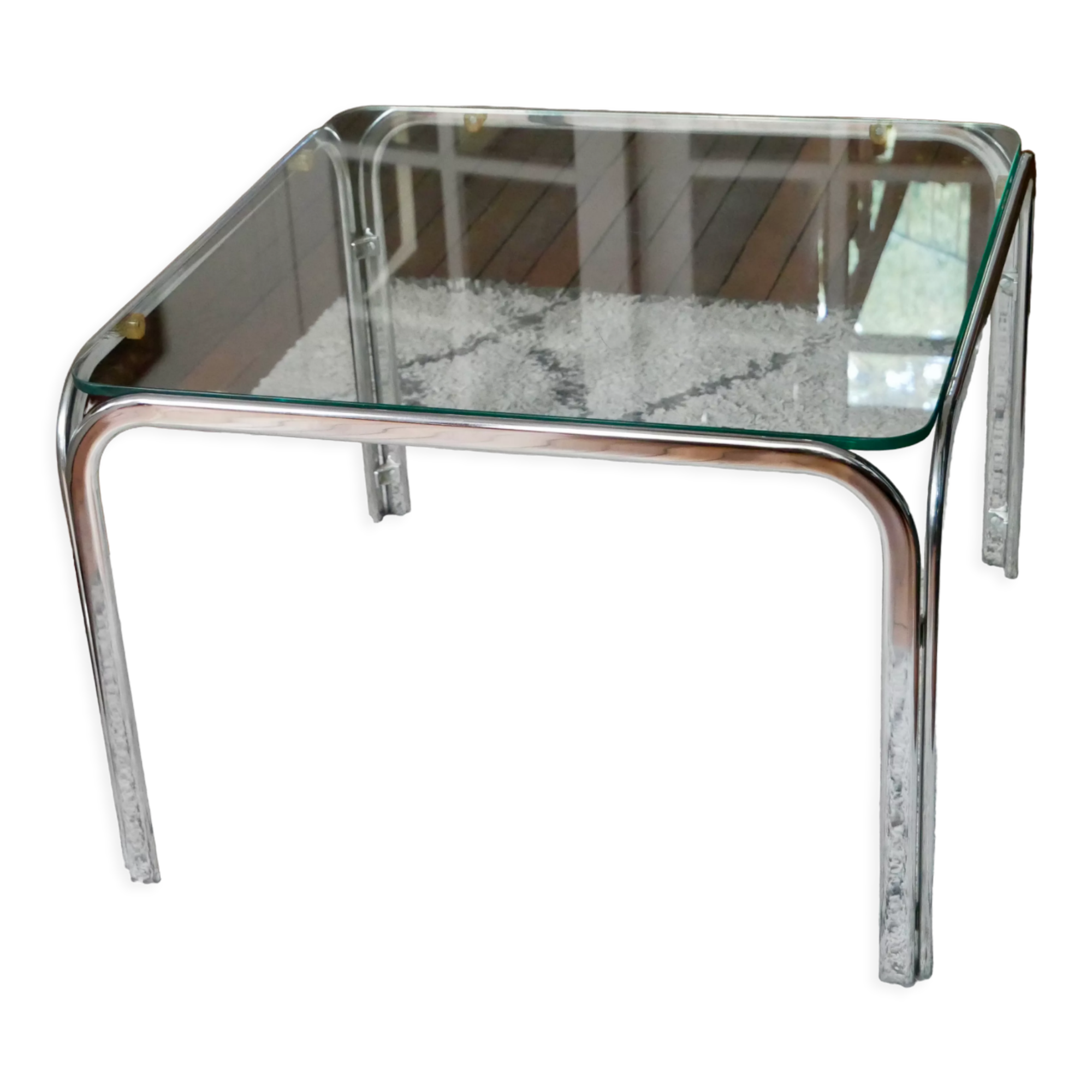Coffee table in glass and chrome design 70s